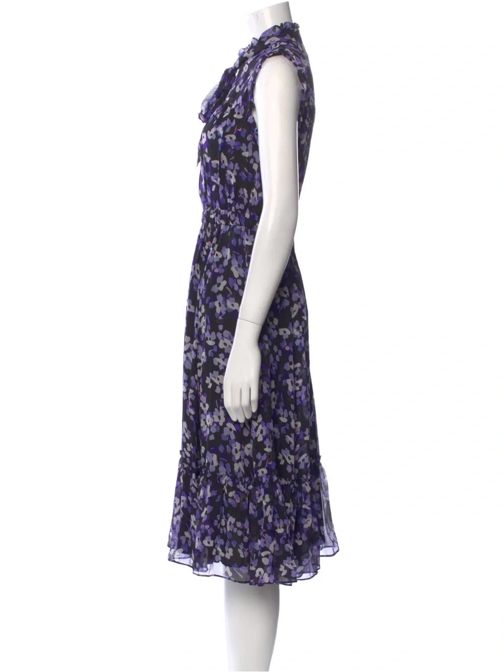 kate spade Black & Lavender Floral Ruffled Silk Midi Dress xs
